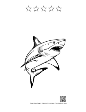 Thumbnail: Fierce Great White Shark Lunging Forward Printable and 5 Star Outline