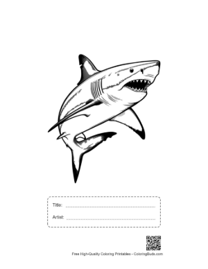 Thumbnail: Fierce Great White Shark Lunging Forward Printable with Title and Artist Box