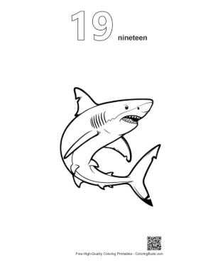 Thumbnail: Fierce Great White Shark Outline Printable Outline Number 19