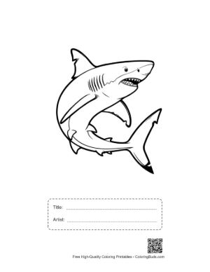 Thumbnail: Fierce Great White Shark Outline Printable with Title and Artist Box