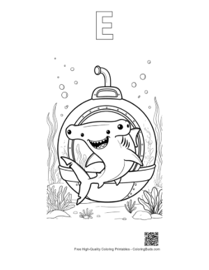 Thumbnail: Free Hammerhead Shark Printable Outline Alphabet E