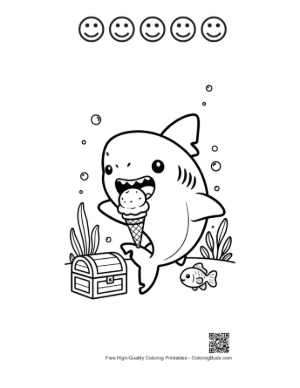 Thumbnail: Great White Shark Coloring Sheet Printable and 5 Happy Face Outline