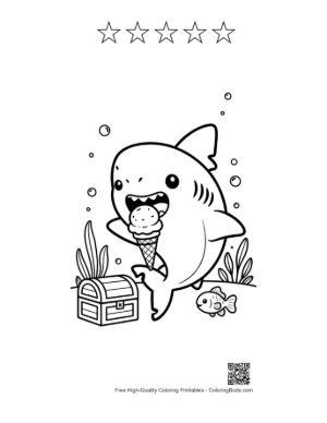 Thumbnail: Great White Shark Coloring Sheet Printable and 5 Star Outline
