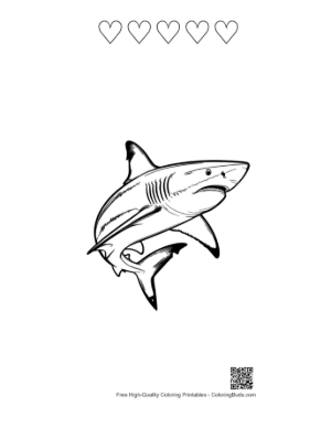 Thumbnail: Great White Shark Leaping Ferociously Printable and 5 Heart Outline