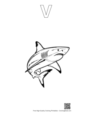 Thumbnail: Great White Shark Leaping Ferociously Printable Outline Alphabet V