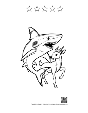 Thumbnail: Great White Shark Lunging at Playful Antelope Printable and 5 Star Outline