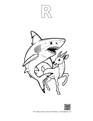 Thumbnail: Great White Shark Lunging at Playful Antelope Printable Outline Alphabet R