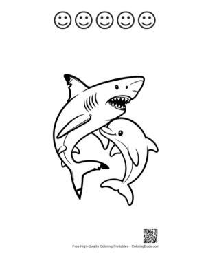 Thumbnail: Great White Shark Playfully Chasing Dolphin Printable and 5 Happy Face Outline