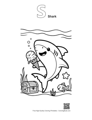 Thumbnail: Great White Shark Printable Outline Alphabet S Shark