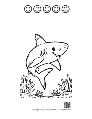 Thumbnail: Great White Shark Wearing a Party Hat Underwater Printable and 5 Happy Face Outline