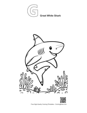 Thumbnail: Great White Shark Wearing a Party Hat Underwater Printable Outline Alphabet G Great White Shark