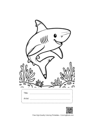 Thumbnail: Great White Shark Wearing a Party Hat Underwater Printable with Title and Artist Box