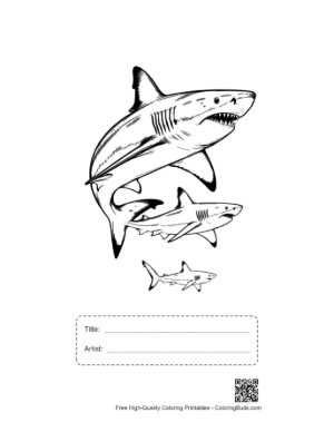 Thumbnail: Great White Sharks Leaping in Bold Line Art Printable with Title and Artist Box