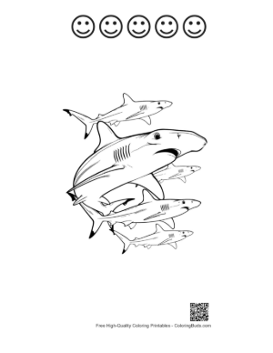 Thumbnail: Group of Hammerhead Sharks Swimming Printable and 5 Happy Face Outline