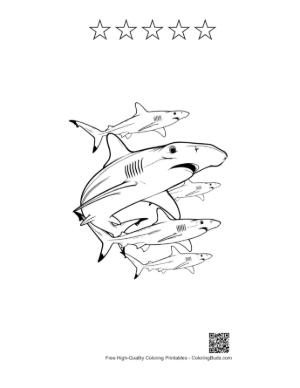 Thumbnail: Group of Hammerhead Sharks Swimming Printable and 5 Star Outline