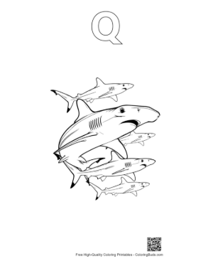 Thumbnail: Group of Hammerhead Sharks Swimming Printable Outline Alphabet Q