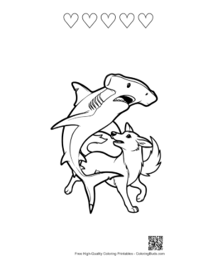 Thumbnail: Hammerhead Shark Chasing Playful Fox Printable and 5 Heart Outline