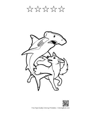 Thumbnail: Hammerhead Shark Chasing Playful Fox Printable and 5 Star Outline