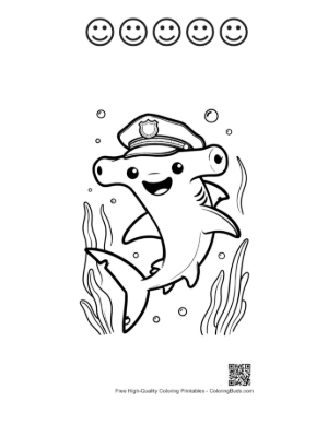 Thumbnail: Hammerhead Shark Dressed as a Brave Sea Captain Printable and 5 Happy Face Outline