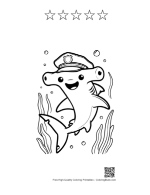 Thumbnail: Hammerhead Shark Dressed as a Brave Sea Captain Printable and 5 Star Outline