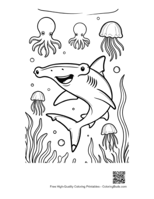 Thumbnail: Hammerhead Shark Exploring a Garden of Sea Anemones Printable