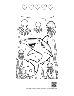 Thumbnail: Hammerhead Shark Exploring a Garden of Sea Anemones Printable and 5 Heart Outline