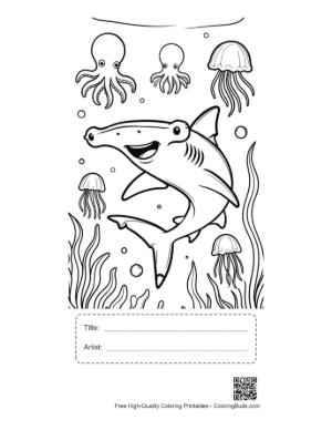Thumbnail: Hammerhead Shark Exploring a Garden of Sea Anemones Printable with Title and Artist Box