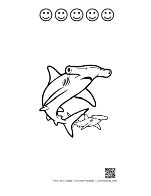 Thumbnail: Hammerhead Shark Line Art Duo Printable and 5 Happy Face Outline