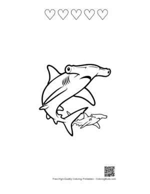Thumbnail: Hammerhead Shark Line Art Duo Printable and 5 Heart Outline