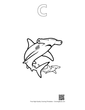 Thumbnail: Hammerhead Shark Line Art Duo Printable Outline Alphabet C