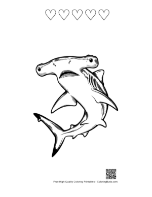 Thumbnail: Hammerhead Shark Line Art Printable and 5 Heart Outline