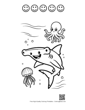 Thumbnail: Hammerhead Shark Meeting a Friendly Little Octopus Printable and 5 Happy Face Outline