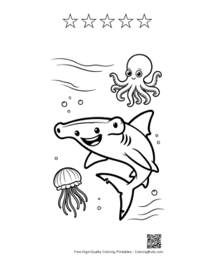 Thumbnail: Hammerhead Shark Meeting a Friendly Little Octopus Printable and 5 Star Outline