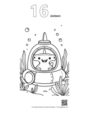 Thumbnail: Hammerhead Shark Piloting a High-Tech Deep Sea Submarine Printable Outline Number 16