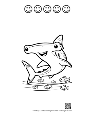 Thumbnail: Hammerhead Shark to Color Printable and 5 Happy Face Outline