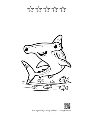 Thumbnail: Hammerhead Shark to Color Printable and 5 Star Outline