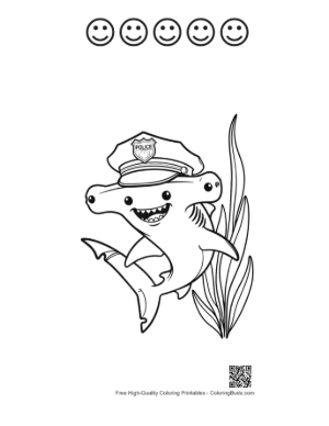 Thumbnail: Happy Hammerhead Shark Wearing a Sailor Hat Printable and 5 Happy Face Outline