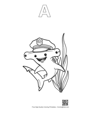 Thumbnail: Happy Hammerhead Shark Wearing a Sailor Hat Printable Outline Alphabet A