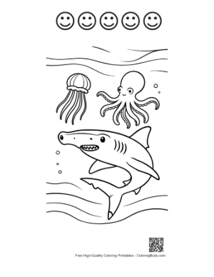 Thumbnail: Happy Shark Family Swimming Together in the Bubbles Printable and 5 Happy Face Outline