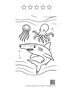 Thumbnail: Happy Shark Family Swimming Together in the Bubbles Printable and 5 Star Outline