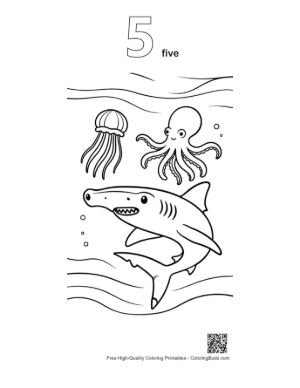 Thumbnail: Happy Shark Family Swimming Together in the Bubbles Printable Outline Number 5