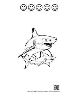 Thumbnail: Mother Great White Shark and Baby Printable and 5 Happy Face Outline