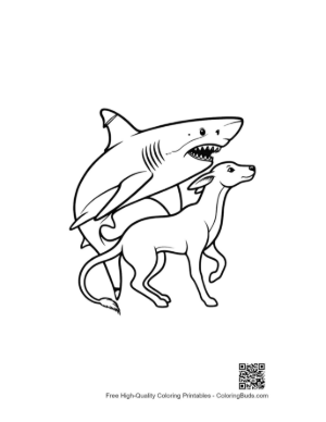 Thumbnail: Playful Great White Shark and Whippet Line Art