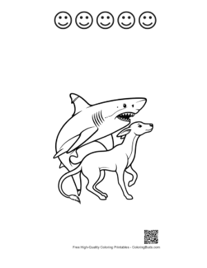 Thumbnail: Playful Great White Shark and Whippet Line Art Printable and 5 Happy Face Outline
