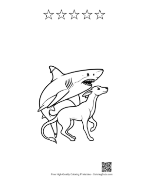 Thumbnail: Playful Great White Shark and Whippet Line Art Printable and 5 Star Outline