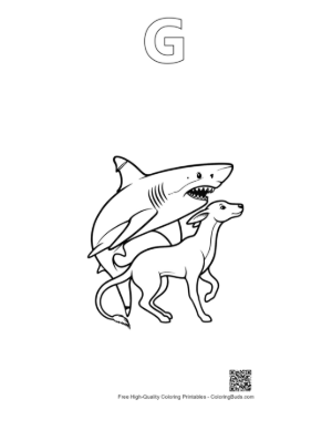 Thumbnail: Playful Great White Shark and Whippet Line Art Printable Outline Alphabet G