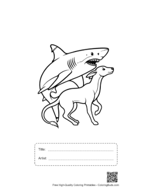 Thumbnail: Playful Great White Shark and Whippet Line Art Printable with Title and Artist Box