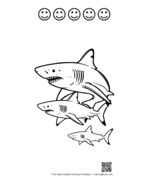 Thumbnail: Playful Great White Sharks Leaping in Stack Printable and 5 Happy Face Outline