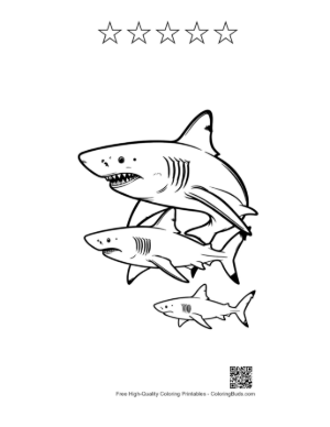 Thumbnail: Playful Great White Sharks Leaping in Stack Printable and 5 Star Outline