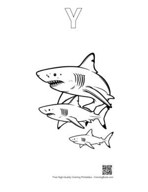 Thumbnail: Playful Great White Sharks Leaping in Stack Printable Outline Alphabet Y